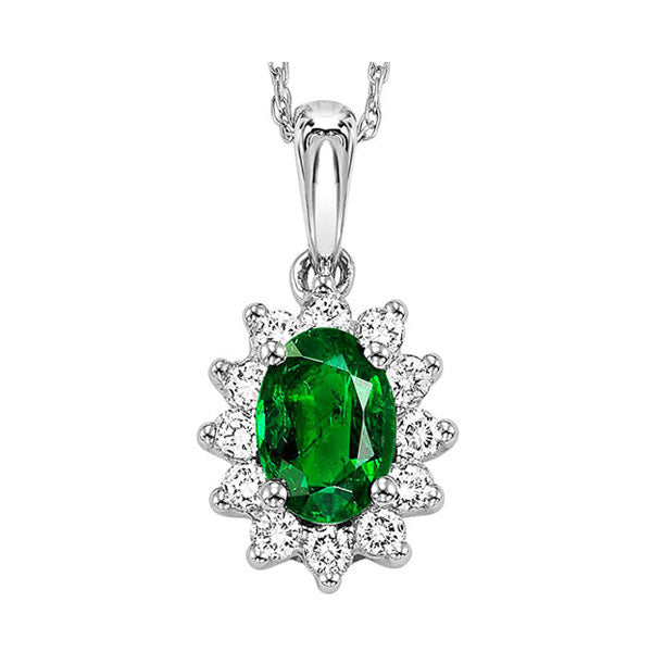 oval emerald & diamond star halo pendant in 14k white gold (1/5 ct. tw.)