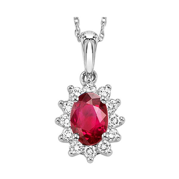 oval ruby & diamond star halo pendant in 14k white gold (1/5 ct. tw.)