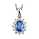 sapphire & diamond flower halo pendant in 14k white gold