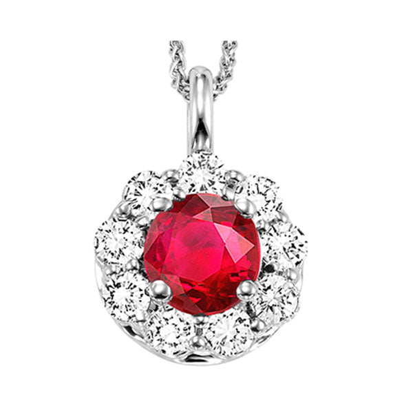 round ruby & diamond halo pendant in 14k white gold (1/2 ct. tw.)