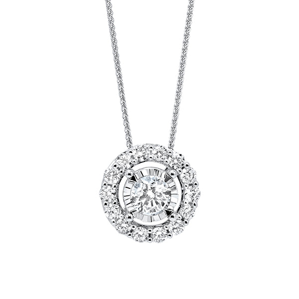 diamond halo solitaire starburst pendant necklace in 14k white gold (1/10ctw)
