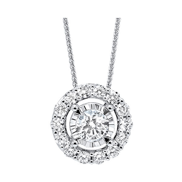 diamond halo solitaire starburst pendant necklace in 14k white gold (1/10ctw)