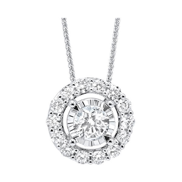 diamond halo solitaire starburst pendant necklace in 14k white gold (1ctw)