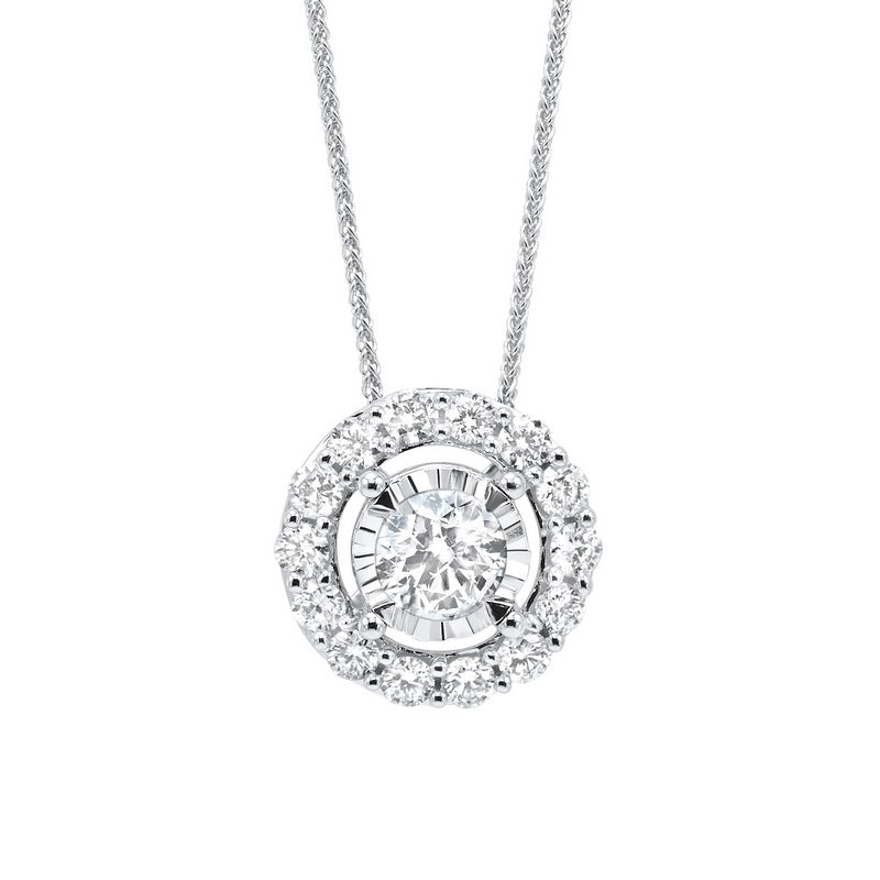 diamond halo solitaire starburst pendant necklace in 14k white gold (1/7ctw)