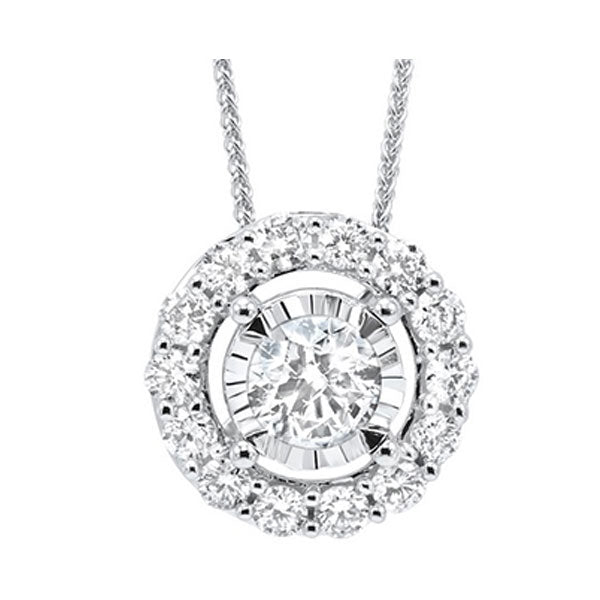 diamond halo solitaire starburst pendant necklace in 14k white gold (1/7ctw)