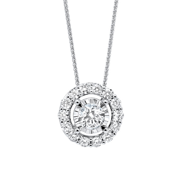 diamond halo solitaire starburst pendant necklace in 14k white gold (1/4ctw)