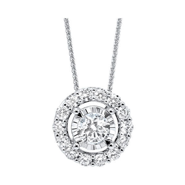 diamond halo solitaire starburst pendant necklace in 14k white gold (1/4ctw)