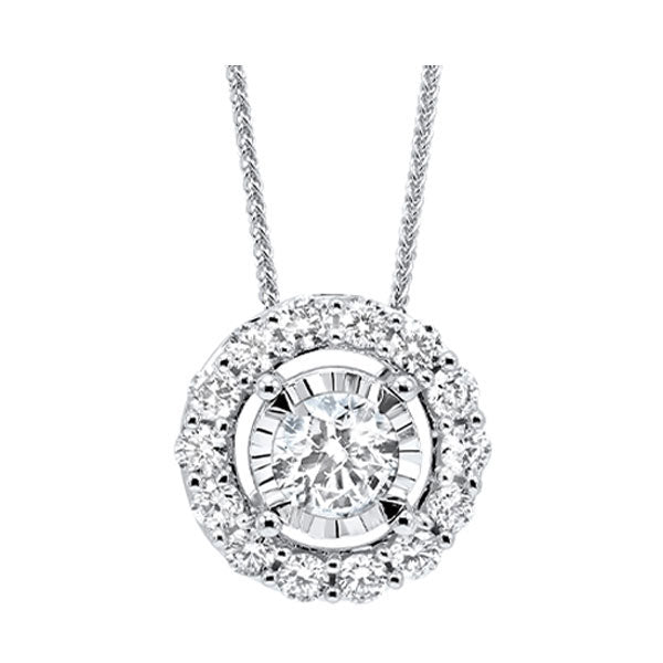 diamond halo solitaire starburst pendant necklace in 14k white gold (3/4ctw)