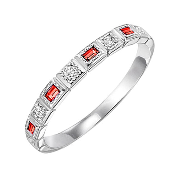 stackable ruby & diamond band in 10k white gold (1/10 ct. tw.)