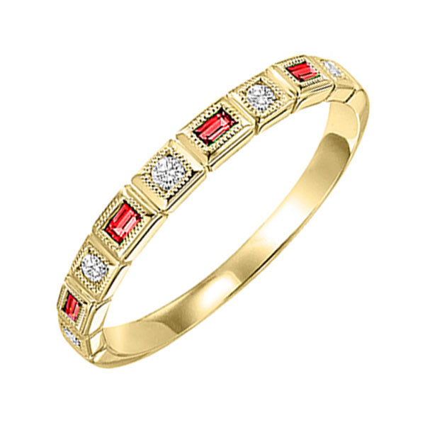 stackable ruby & diamond band in 10k yellow gold (1/10 ct. tw.)