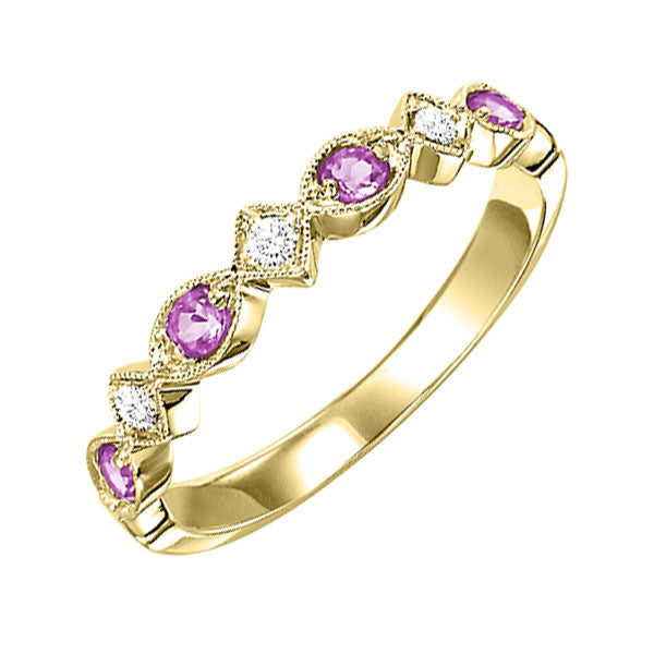 stackable pink sapphire & diamond band 10k yellow gold (1/20 ct. tw.)