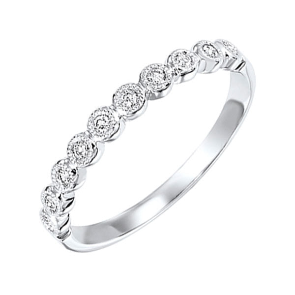 diamond bubble bezel milgrain stackable band in 10k white gold