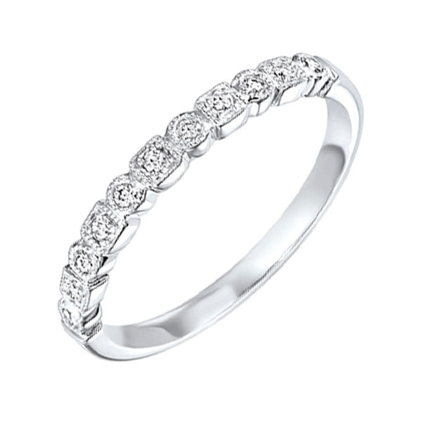 diamond geometric milgrain stackable band in 10k white gold