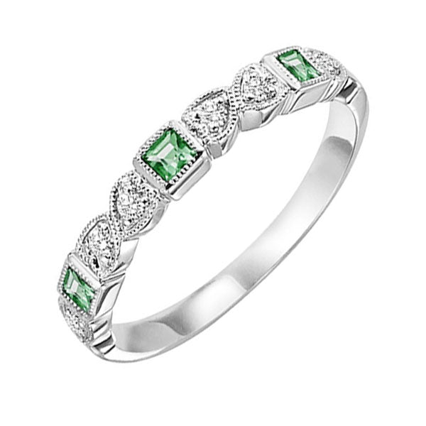 14k white gold stackable bezel emerald band (1/12 ct. tw.)