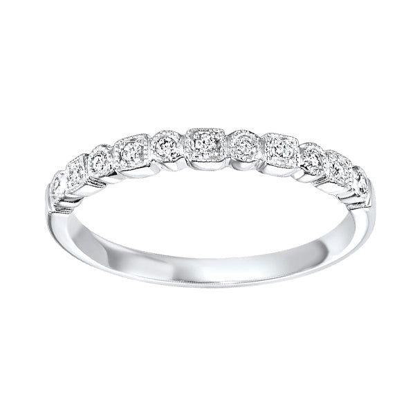 diamond geometric milgrain stackable band in 14k white gold