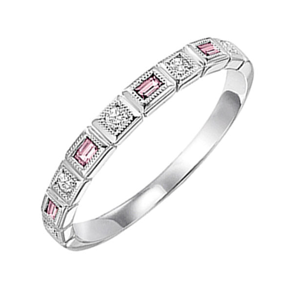 10k white gold stackable bezel pink tourmaline band (1/10 ct. tw.)