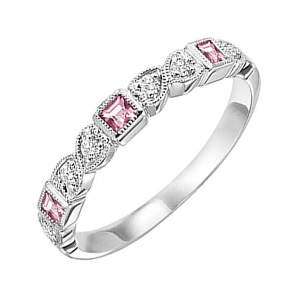 10k white gold stackable bezel pink tourmaline band (1/10 ct. tw.)