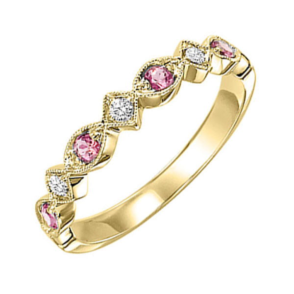 10k yellow gold stackable prong pink tourmaline band (1/20 ct. tw.)