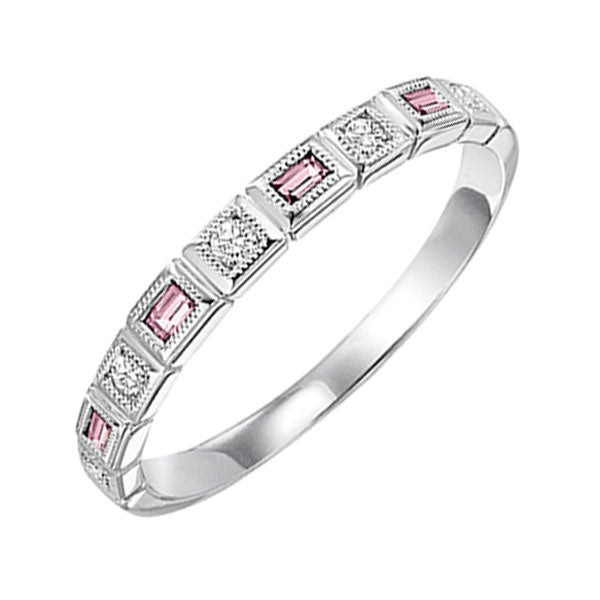 14k white gold stackable bezel pink tourmaline band (1/12 ct. tw.)