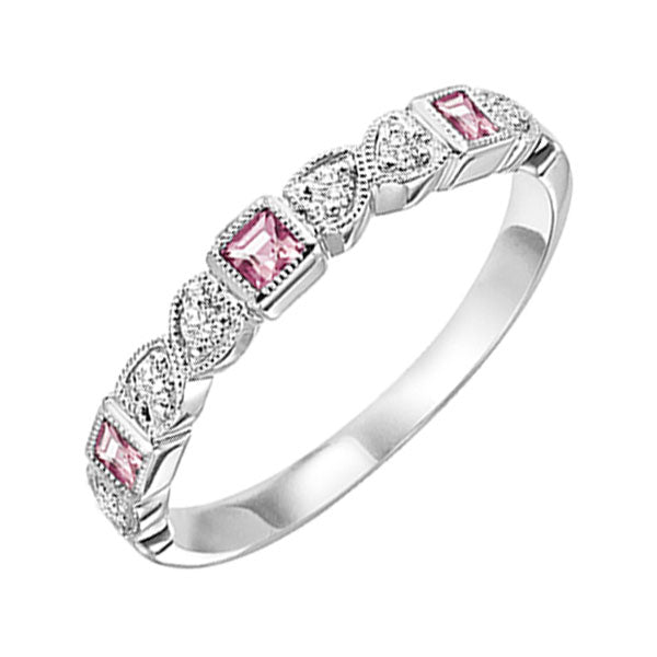 14k white gold stackable bezel pink tourmaline band (1/12 ct. tw.)