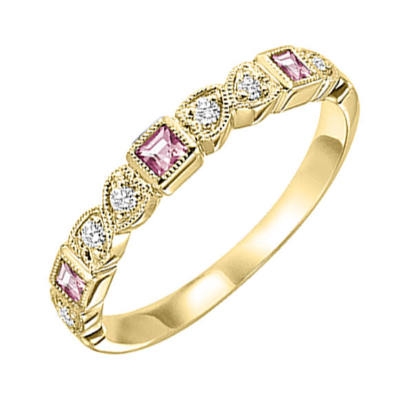 14k yellow gold stackable bezel pink tourmaline band (1/12 ct. tw.)