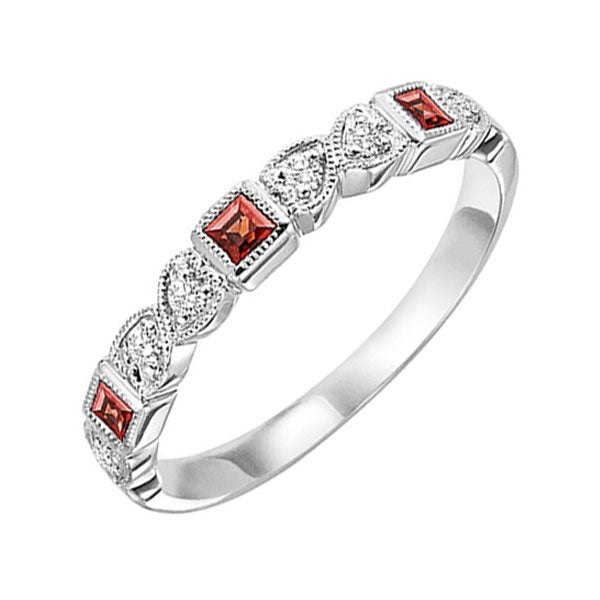 14k white gold stackable bezel garnet band (1/10 ct. tw.)