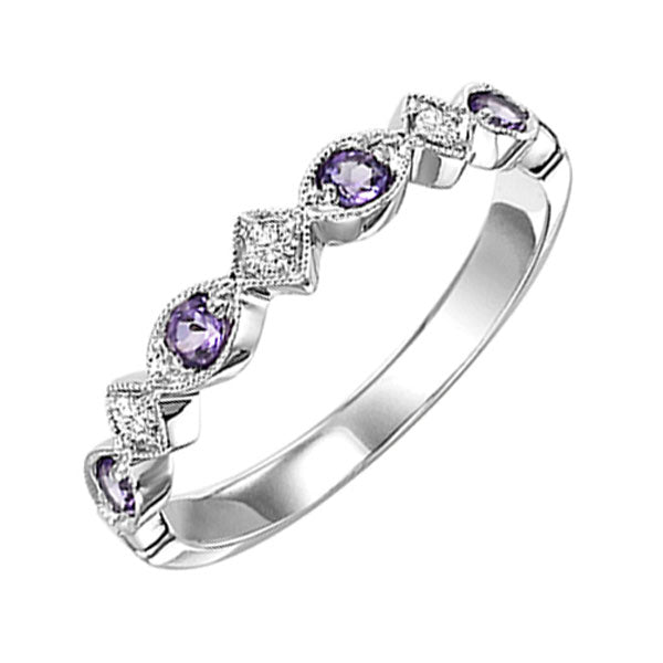 14k white gold stackable prong amethyst band (1/20 ct. tw.)