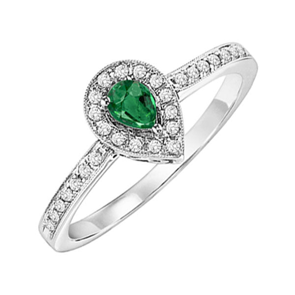 14k white gold halo prong emerald ring (1/6 ct. tw.)