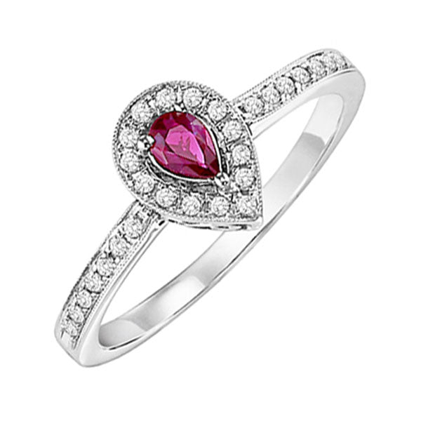 14k white gold halo prong ruby ring (1/6 ct. tw.)