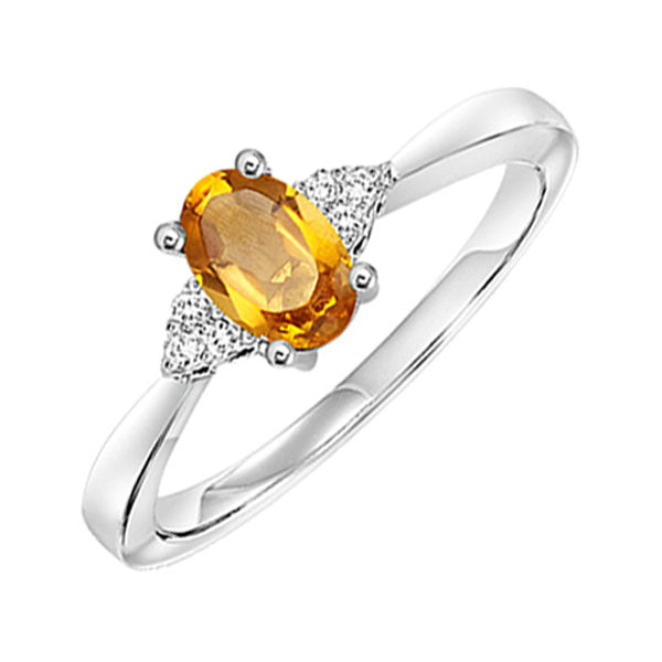 10k white gold prong citrine ring (1/25 ct. tw.)