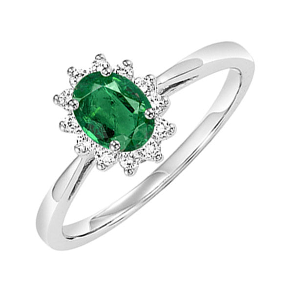 14k white gold halo prong emerald ring (1/5 ct. tw.)