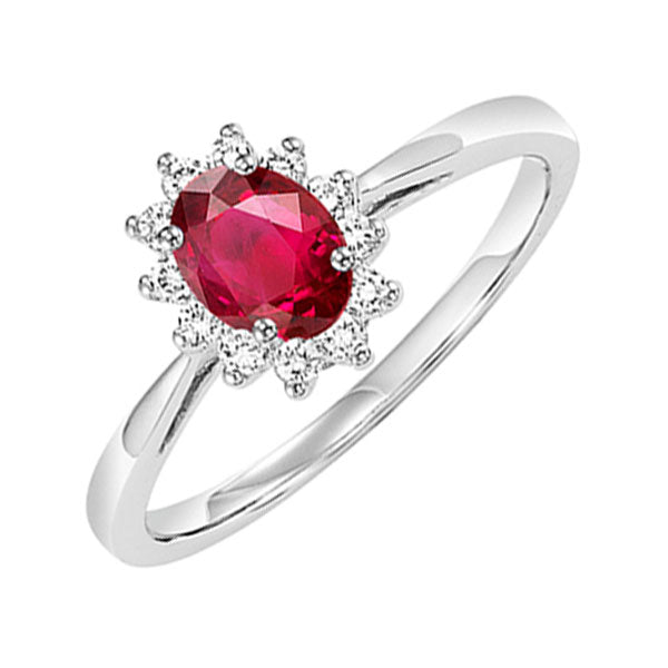 14k white gold halo prong ruby ring (1/5 ct. tw.)