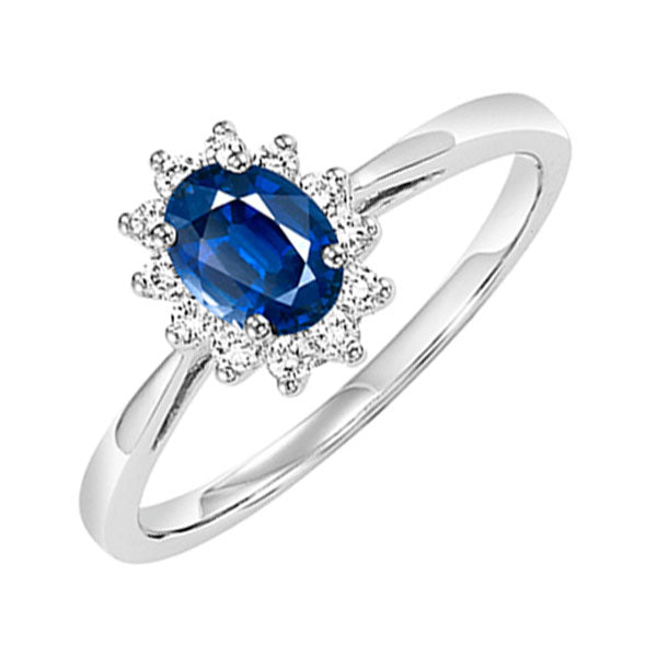 sapphire & diamond flower halo ring in 14k white gold