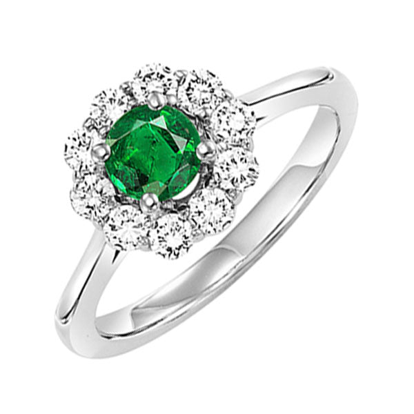 14k white gold halo prong emerald ring (1/2 ct. tw.)