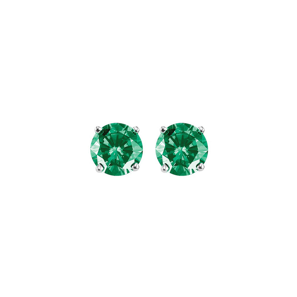 round fancy green diamond solitaire stud earrings in white gold (1/2 ctw)