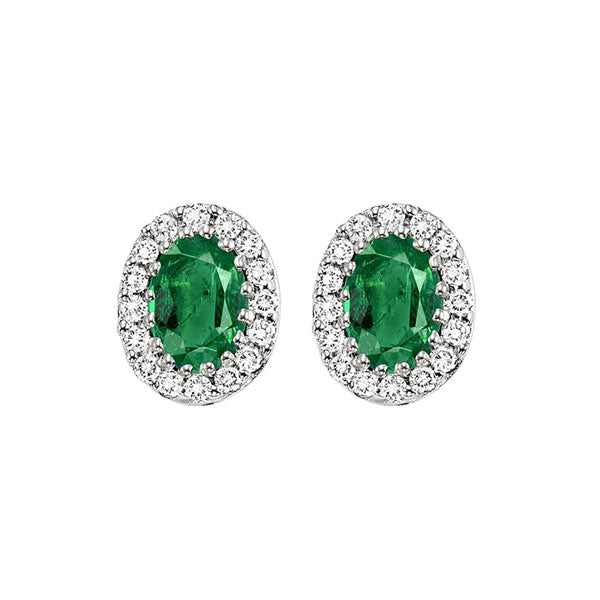 14k white gold color ensembles halo prong emerald earrings 1/5ct