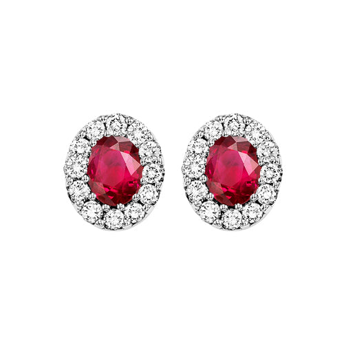 14k white gold color ensembles halo prong ruby earrings 1/5ct