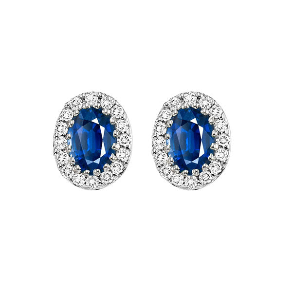 14k white gold color ensembles halo prong sapphire earrings 1/5ct