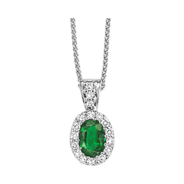 14k white gold color ensembles halo prong emerald pendant 1/10ct