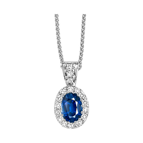 14k white gold color ensembles halo prong sapphire pendant 1/10ct