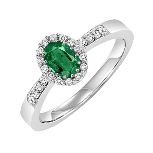 14k white gold halo prong emerald ring (1/8 ct. tw.)