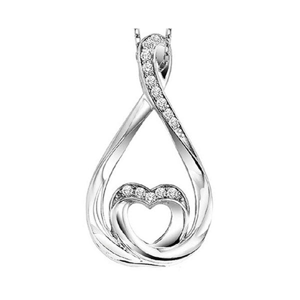 diamond heart love knot pendant in sterling silver