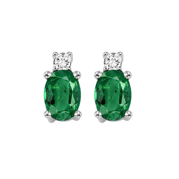 oval emerald & diamond earrings in 14k white gold (1/14 ct. tw.)