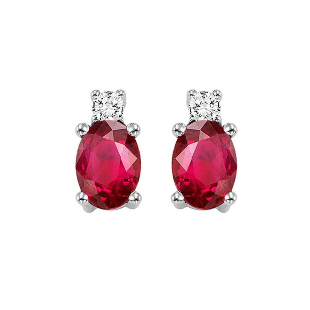 oval ruby & diamond earrings in 14k white gold (1/14 ct. tw.)