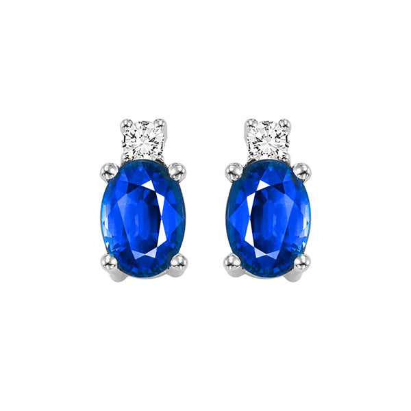 oval sapphire & diamond earrings in 14k white gold (1/14 ct. tw.)