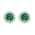 round emerald & diamond halo stud earrings in 14k white gold (1/7 ct. tw.)