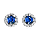 round sapphire & diamond halo stud earrings in 14k white gold (1/7 ct. tw.)