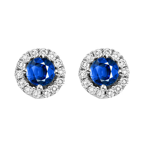 round sapphire & diamond halo stud earrings in 14k white gold (1/7 ct. tw.)