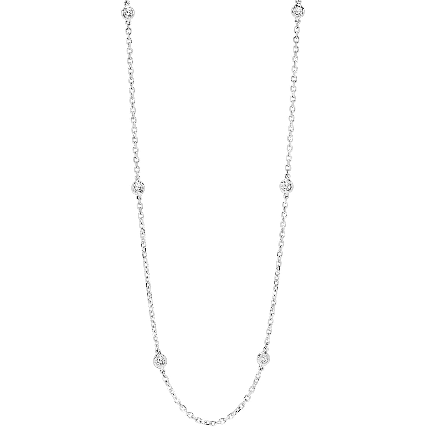 diamond station necklace in 14k white gold, adjustable (1/4ctw)