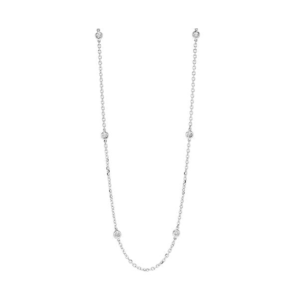 diamond station necklace in 14k white gold, adjustable (1/4ctw)